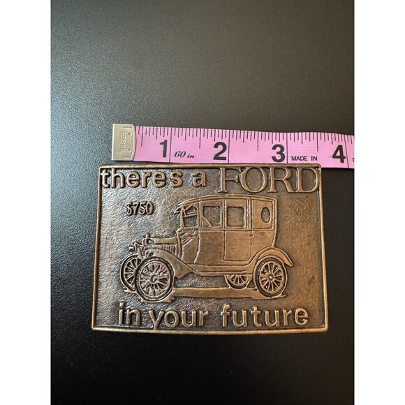 There's A Ford In Your Future $750 Ford Model T Vintage Belt Buckle Brass Tone - Picture 4 of 4
